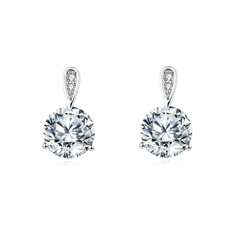 925 Sterling Silver Elegant Plated with White Gold Moissanite Stud Earrings With Floral Accent