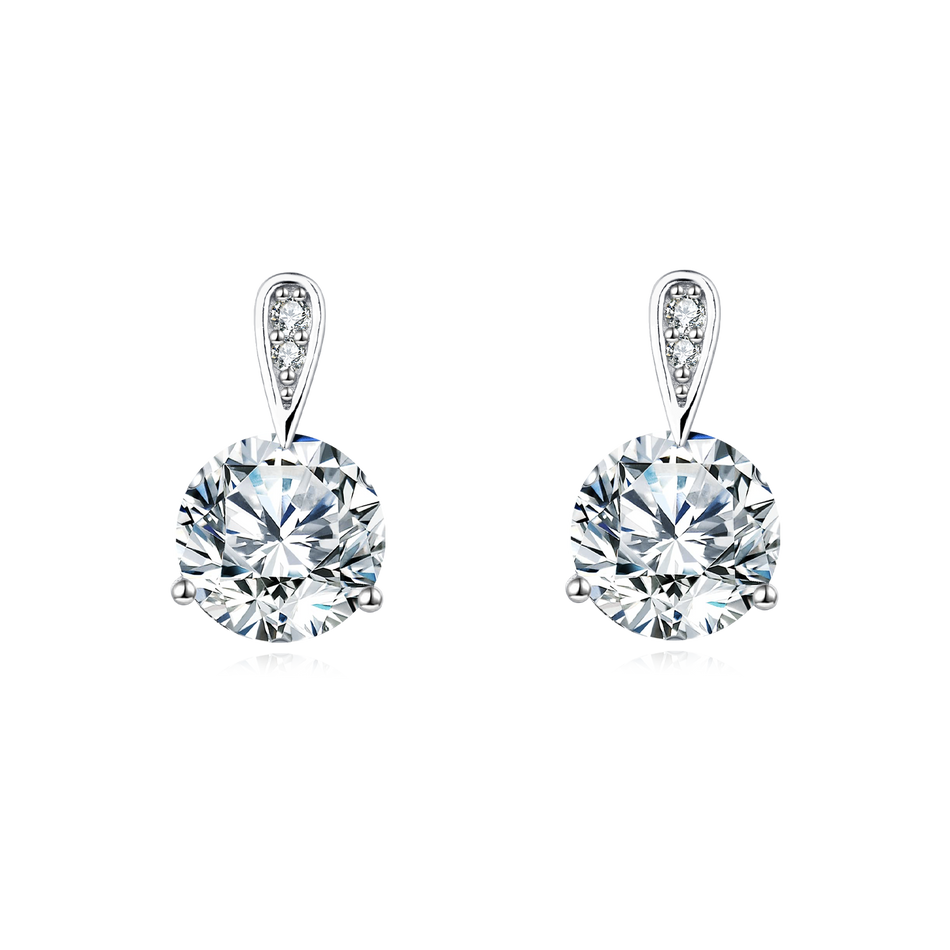 925 Sterling Silver Elegant Plated with White Gold Moissanite Stud Earrings With Floral Accent