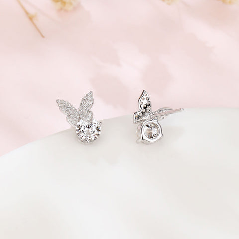 925 Sterling Silver Elegant Butterfly Moissanite Stud Earrings In Sterling Silver