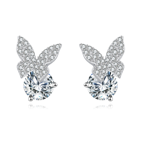 925 Sterling Silver Elegant Butterfly Moissanite Stud Earrings In Sterling Silver