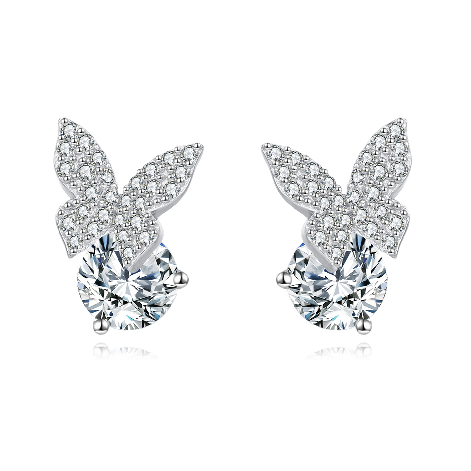 925 Sterling Silver Elegant Butterfly Moissanite Stud Earrings In Sterling Silver