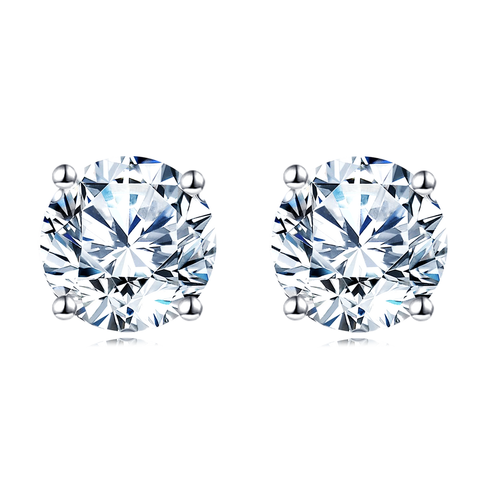 925 Sterling Silver Elegant Sparkling Moissanite Stud Earrings In Plated with White Gold On Blush Pink Backdrop