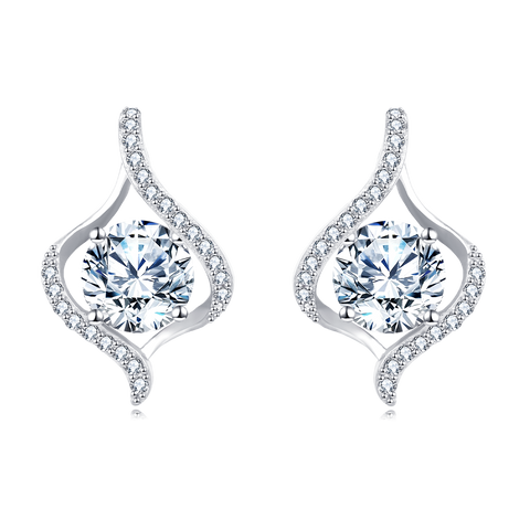 925 Sterling Silver Elegant Moissanite Stud Earrings With Twisted Silver Design