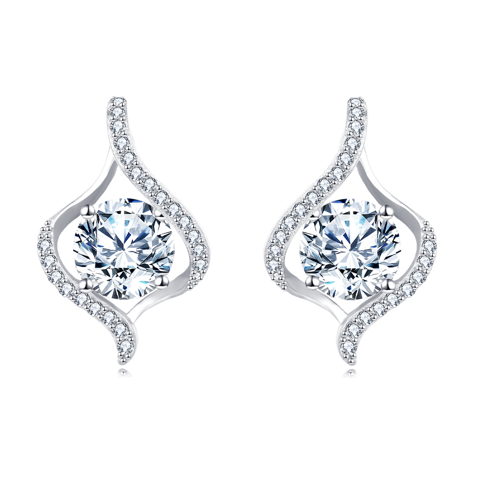 925 Sterling Silver Elegant Moissanite Stud Earrings With Twisted Silver Design