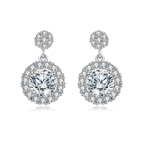 925 Sterling Silver Elegant Moissanite Halo Earrings Radiating Sophistication