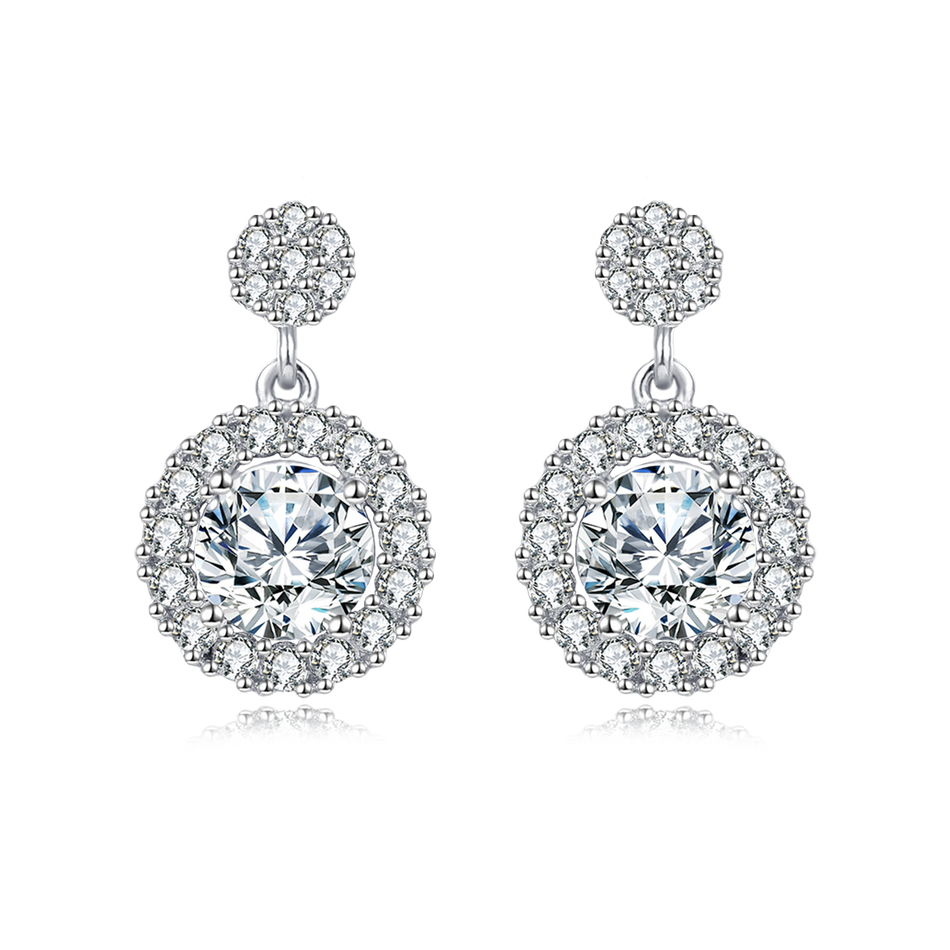 925 Sterling Silver Elegant Moissanite Halo Earrings Radiating Sophistication