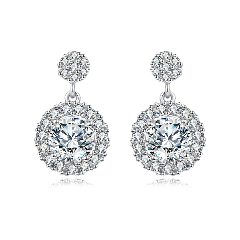 925 Sterling Silver Elegant Moissanite Halo Earrings Radiating Sophistication