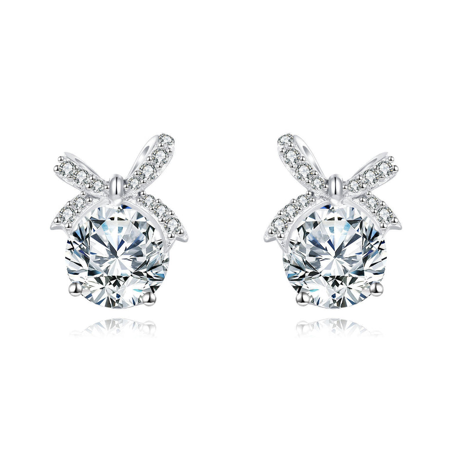 925 Sterling Silver Elegant Moissanite Bow Earrings In Sterling Silver