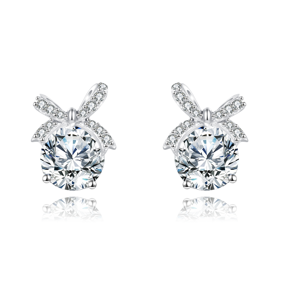 925 Sterling Silver Elegant Moissanite Bow Earrings In Sterling Silver