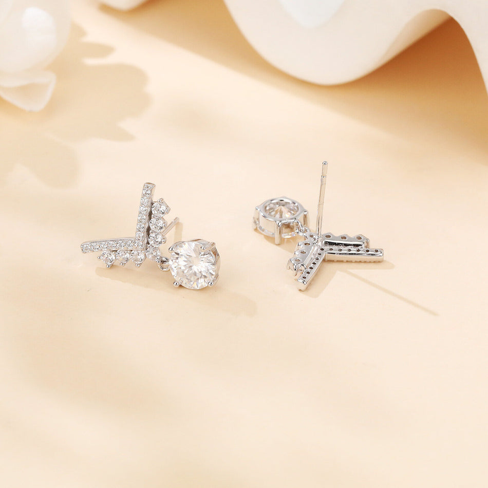 925 Sterling Silver Sparkling Moissanite Silver Earrings: Elegant Cross Design With Drop Accent
