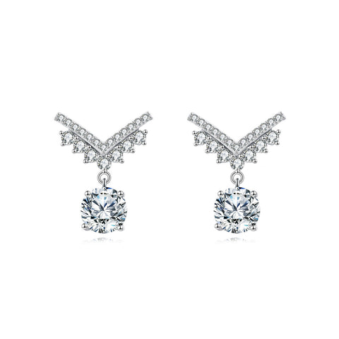 925 Sterling Silver Sparkling Moissanite Silver Earrings: Elegant Cross Design With Drop Accent