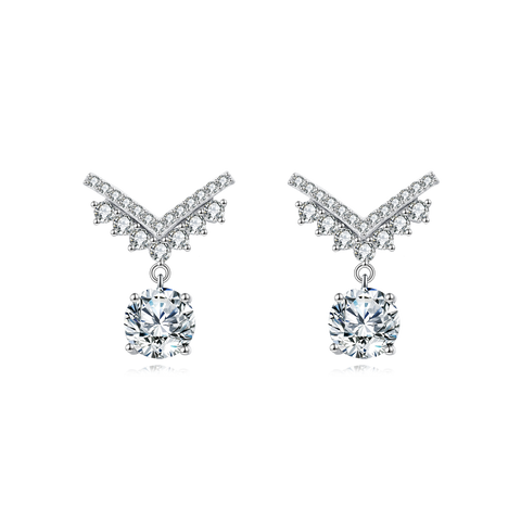 925 Sterling Silver Sparkling Moissanite Silver Earrings: Elegant Cross Design With Drop Accent