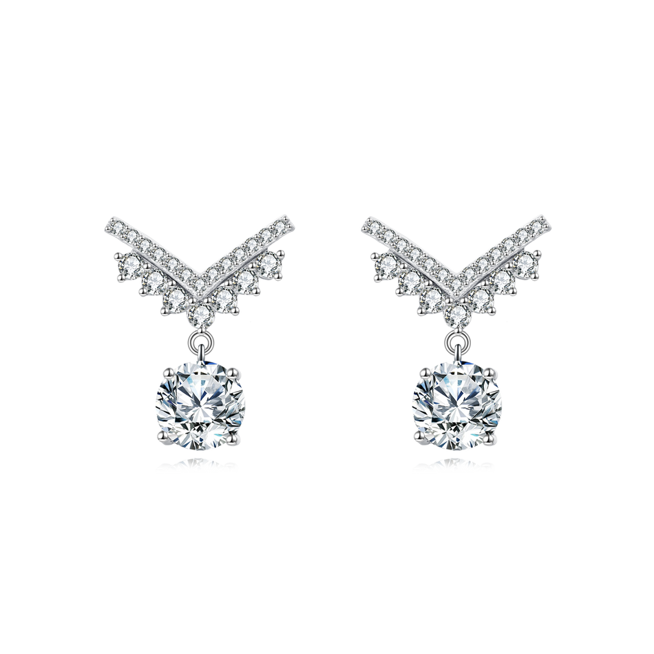 925 Sterling Silver Sparkling Moissanite Silver Earrings: Elegant Cross Design With Drop Accent