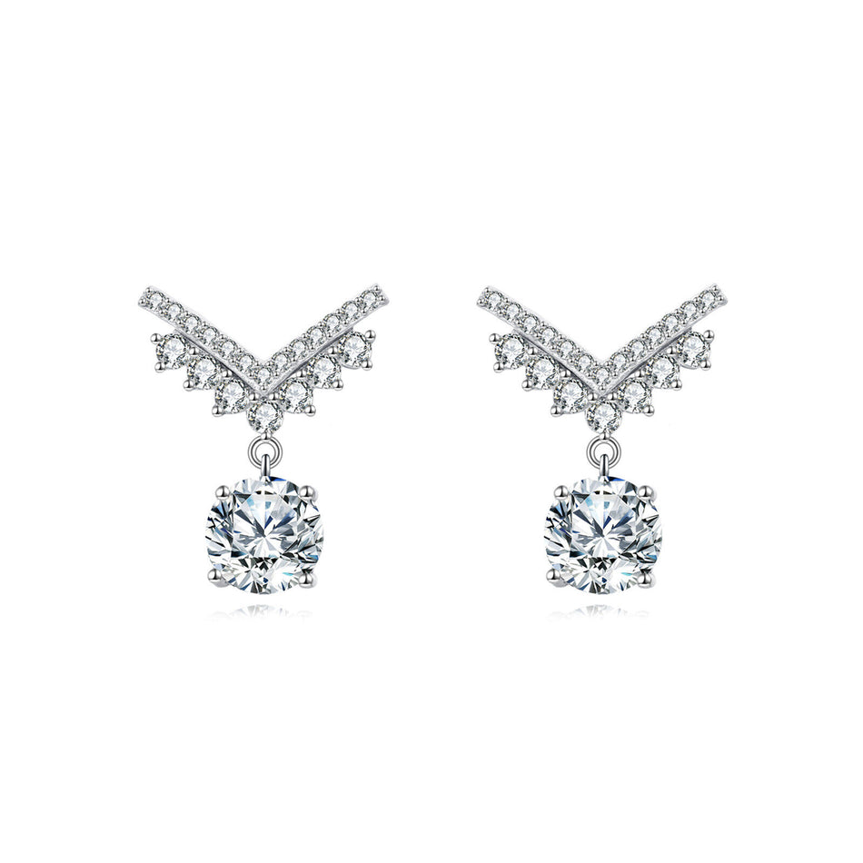 925 Sterling Silver Sparkling Moissanite Silver Earrings: Elegant Cross Design With Drop Accent