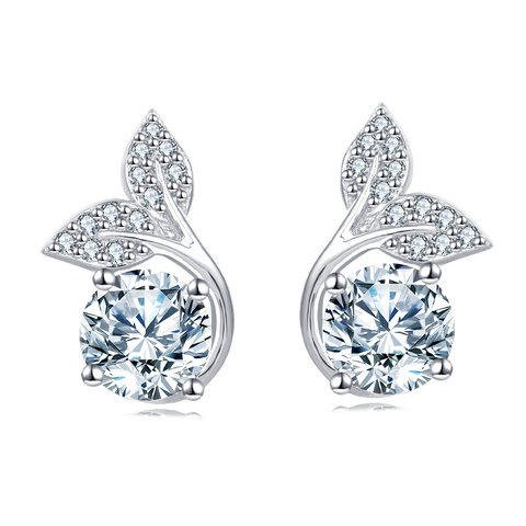 925 Sterling Silver Elegant Moissanite Leaf Earrings In Sterling Silver With Sparkling Accents