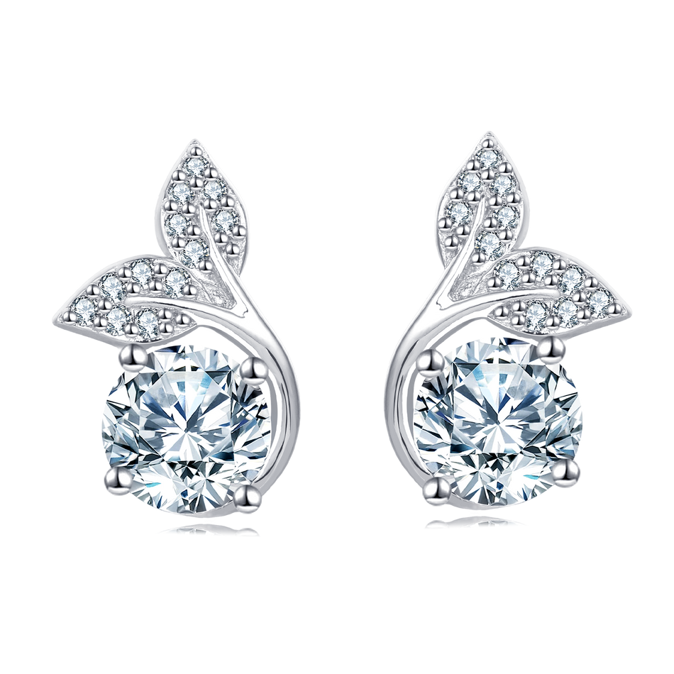 925 Sterling Silver Elegant Moissanite Leaf Earrings In Sterling Silver With Sparkling Accents