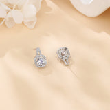 925 Sterling Silver Elegant Cushion-cut Moissanite Halo Earrings With Pav¨¦ Accents In Sterling Silver