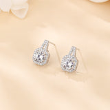 925 Sterling Silver Elegant Cushion-cut Moissanite Halo Earrings With Pav¨¦ Accents In Sterling Silver