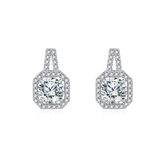 925 Sterling Silver Elegant Cushion-cut Moissanite Halo Earrings With Pav¨¦ Accents In Sterling Silver