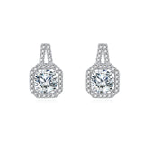 925 Sterling Silver Elegant Cushion-cut Moissanite Halo Earrings With Pav¨¦ Accents In Sterling Silver