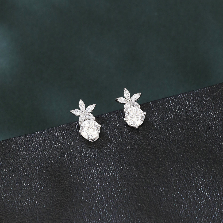 925 Sterling Silver Elegant Floral Moissanite Stud Earrings