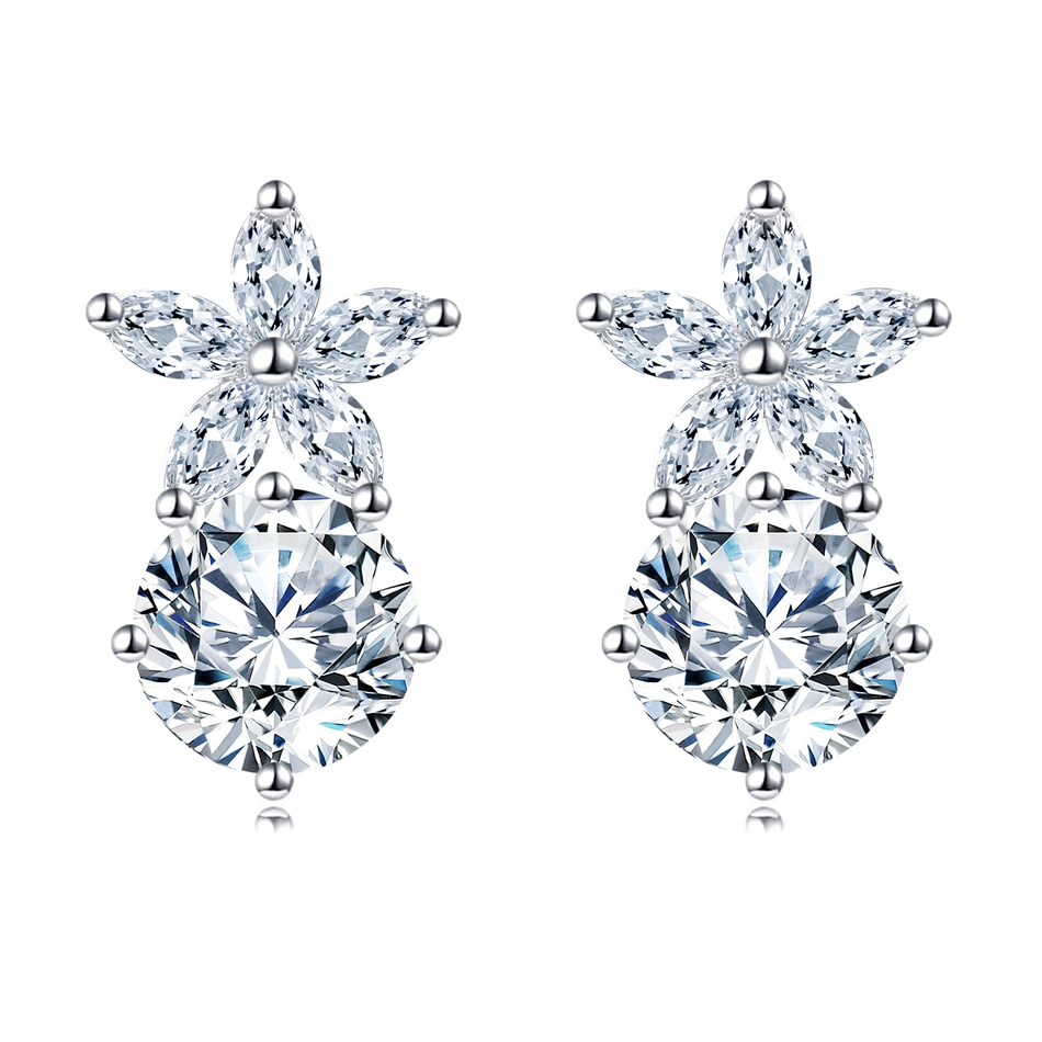 925 Sterling Silver Elegant Floral Moissanite Stud Earrings