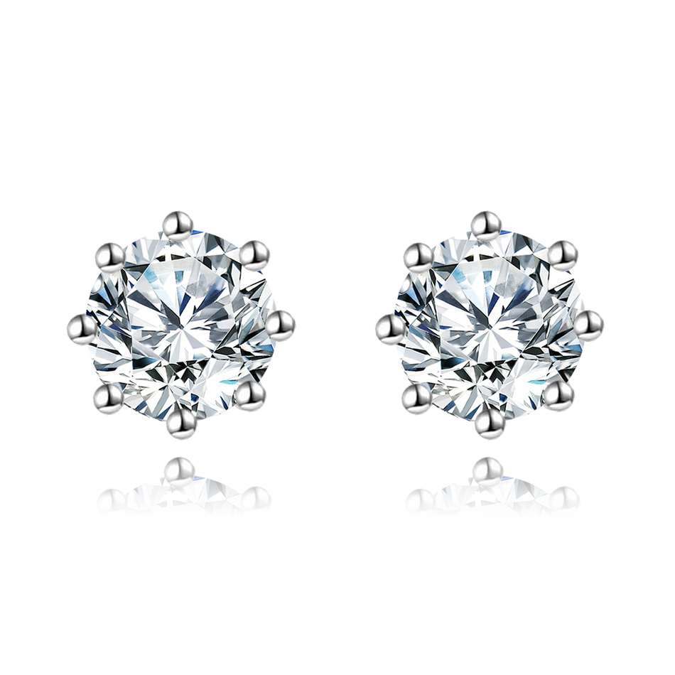 925 Sterling Silver Elegant Silver Moissanite Stud Earrings On White Marble Display