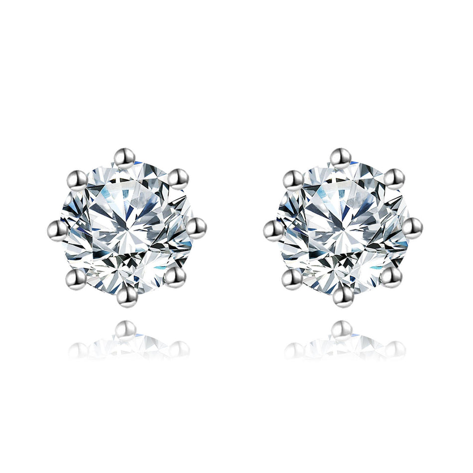 925 Sterling Silver Elegant Silver Moissanite Stud Earrings On White Marble Display