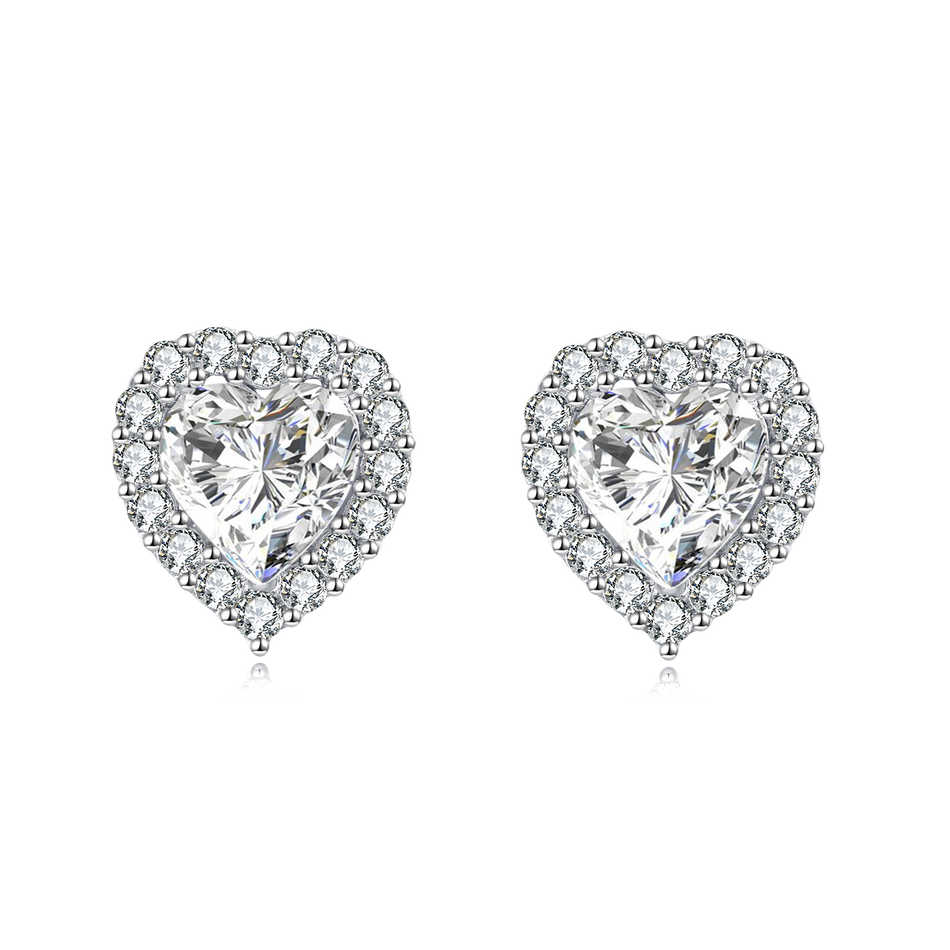 925 Sterling Silver Elegant Sparkling Heart-shaped Moissanite Earrings