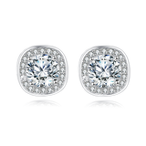925 Sterling Silver Elegant Moissanite Halo Stud Earrings In Silver Setting