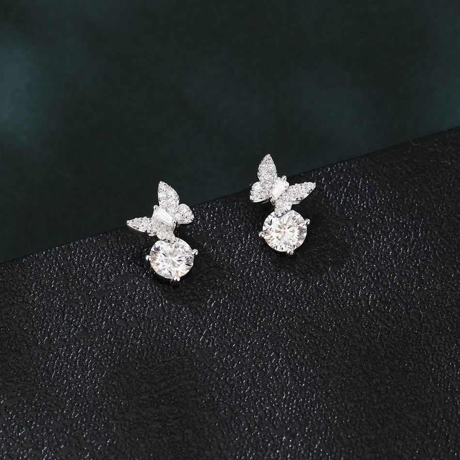 925 Sterling Silver Butterfly Moissanite Earrings In Sterling Silver