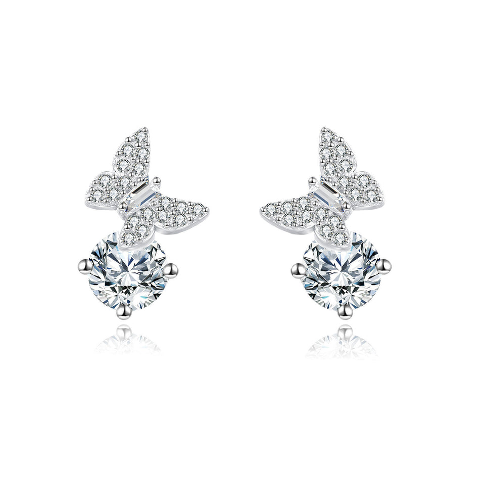 925 Sterling Silver Butterfly Moissanite Earrings In Sterling Silver