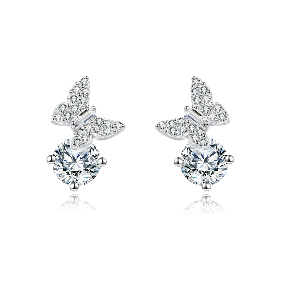 925 Sterling Silver Butterfly Moissanite Earrings In Sterling Silver
