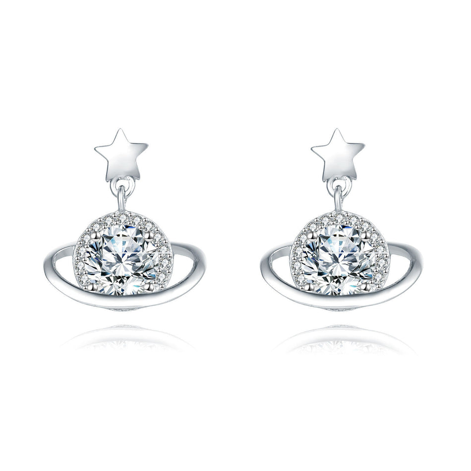 925 Sterling Silver Elegant Star Charm Moissanite Earrings In Silver Setting