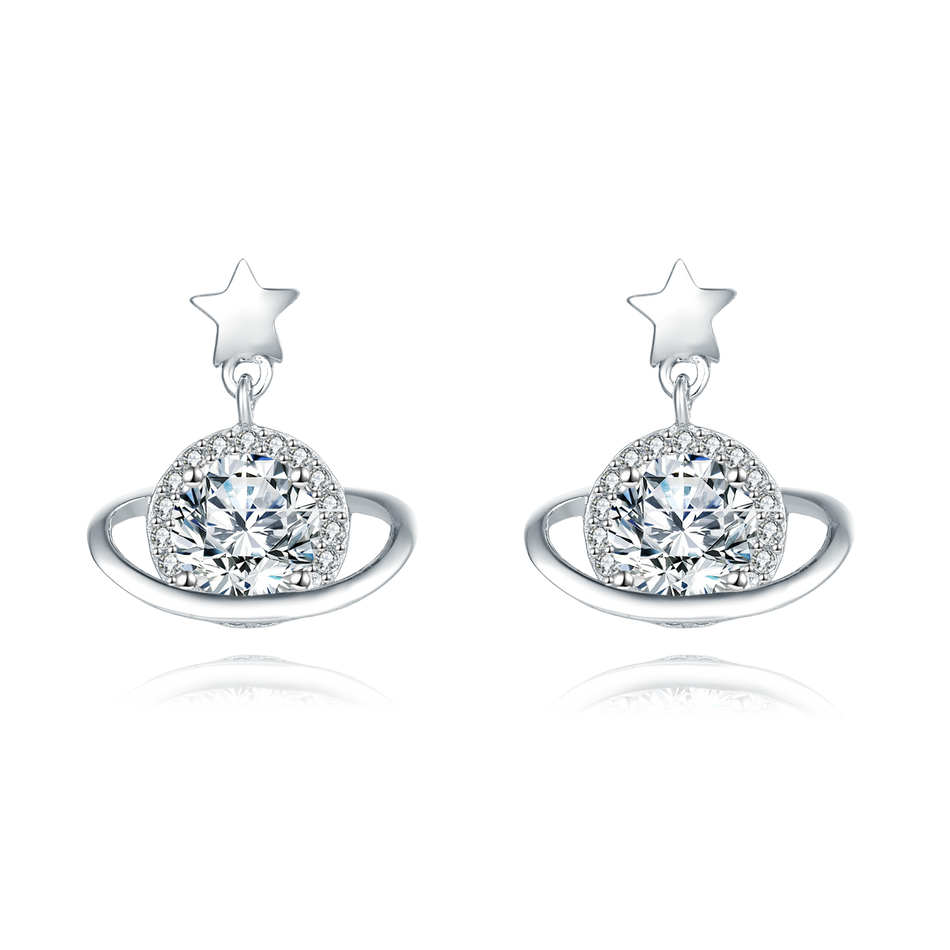 925 Sterling Silver Elegant Star Charm Moissanite Earrings In Silver Setting