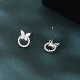 925 Sterling Silver Butterfly Zircon Heart Stud Earrings
