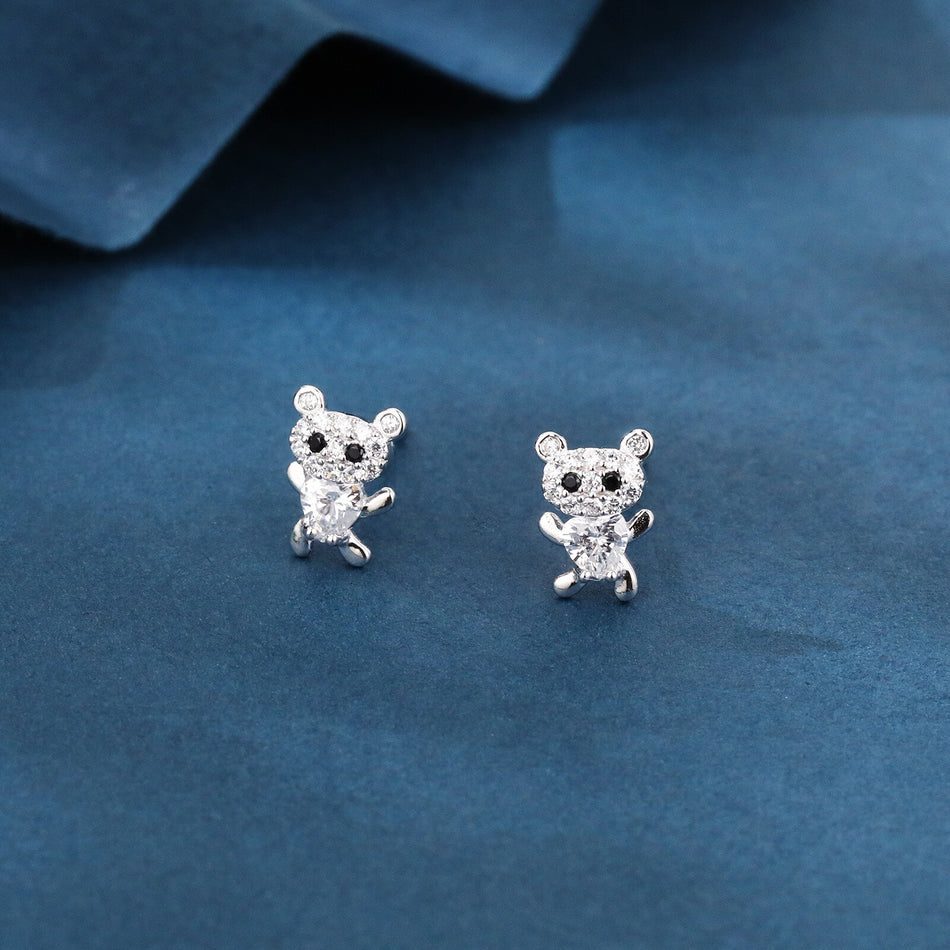 925 Sterling Silver **heart-shaped Zircon Earrings With Pav¨¦ Accents And Black Onyx Eyes**