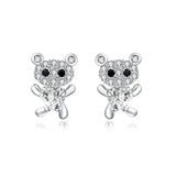 925 Sterling Silver **heart-shaped Zircon Earrings With Pav¨¦ Accents And Black Onyx Eyes**