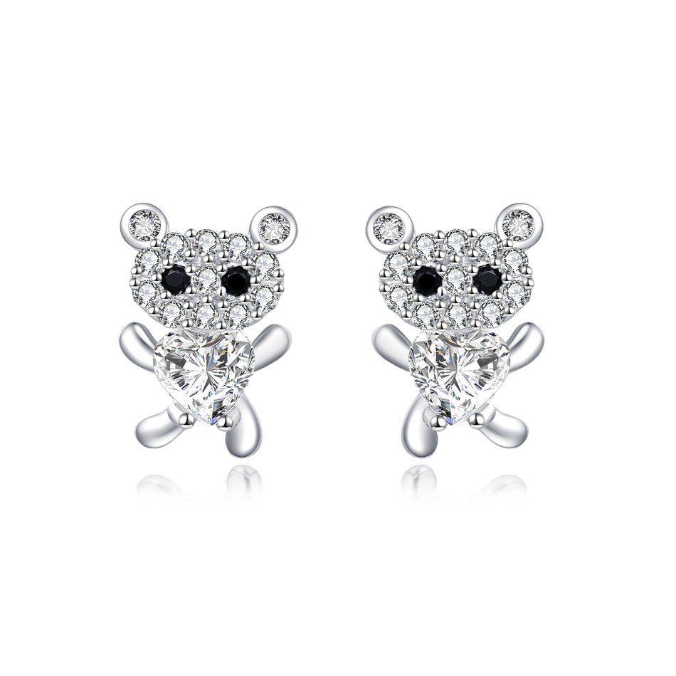 925 Sterling Silver **heart-shaped Zircon Earrings With Pav¨¦ Accents And Black Onyx Eyes**