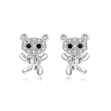 925 Sterling Silver **heart-shaped Zircon Earrings With Pav¨¦ Accents And Black Onyx Eyes**