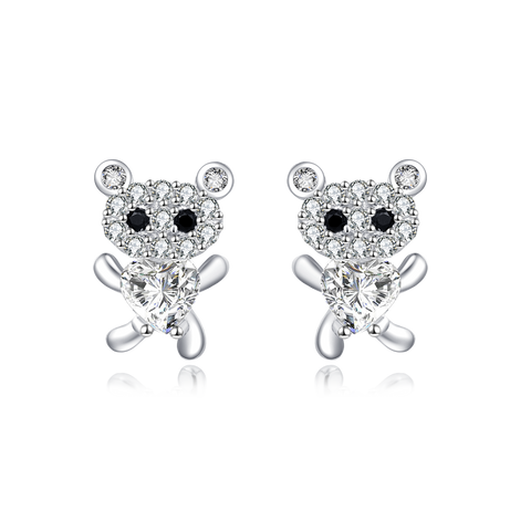 925 Sterling Silver **heart-shaped Zircon Earrings With Pav¨¦ Accents And Black Onyx Eyes**