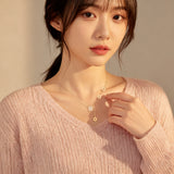 925 Sterling Silver Elegant Plated With Golden Necklace With Zircon Accent And Love Charms