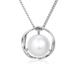 925 Sterling Silver Elegant Pearl Necklace With Silver Chain And Modern Circular Pendant Design