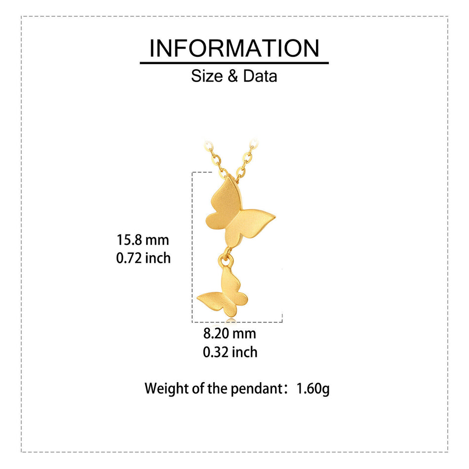 925 Sterling Silver Elegant Plated With Gold Butterfly Necklace With Double Charm Design
