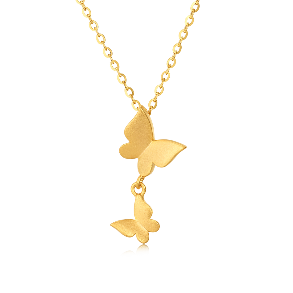 925 Sterling Silver Elegant Plated With Gold Butterfly Necklace With Double Charm Design