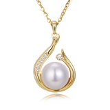 925 Sterling Silver Elegant Plated With Gold Pearl Necklace With Zircon Accents