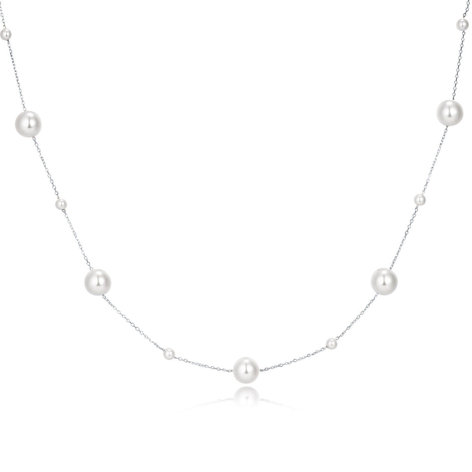 925 Sterling Silver Asymmetric Pearl Necklace In Sterling Silver: Modern Elegance Redefined