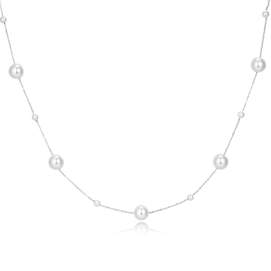 925 Sterling Silver Asymmetric Pearl Necklace In Sterling Silver: Modern Elegance Redefined
