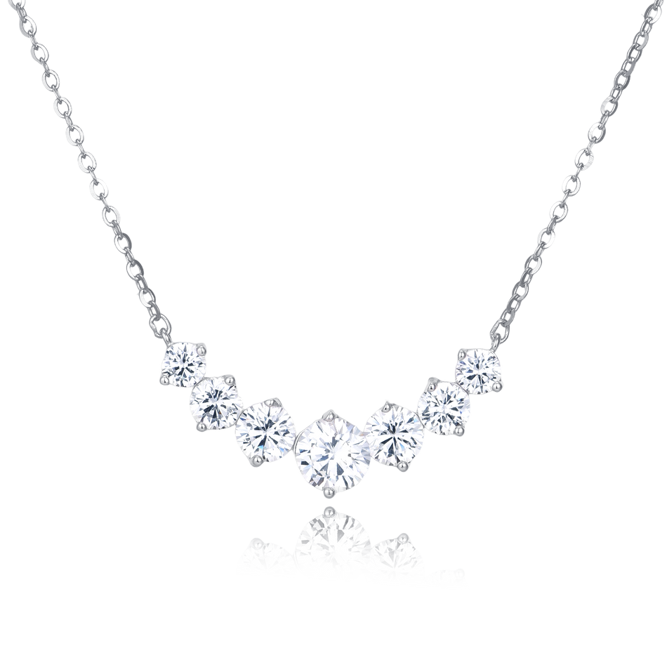 925 Sterling Silver Elegant Zircon Necklace With Classic Curved Design