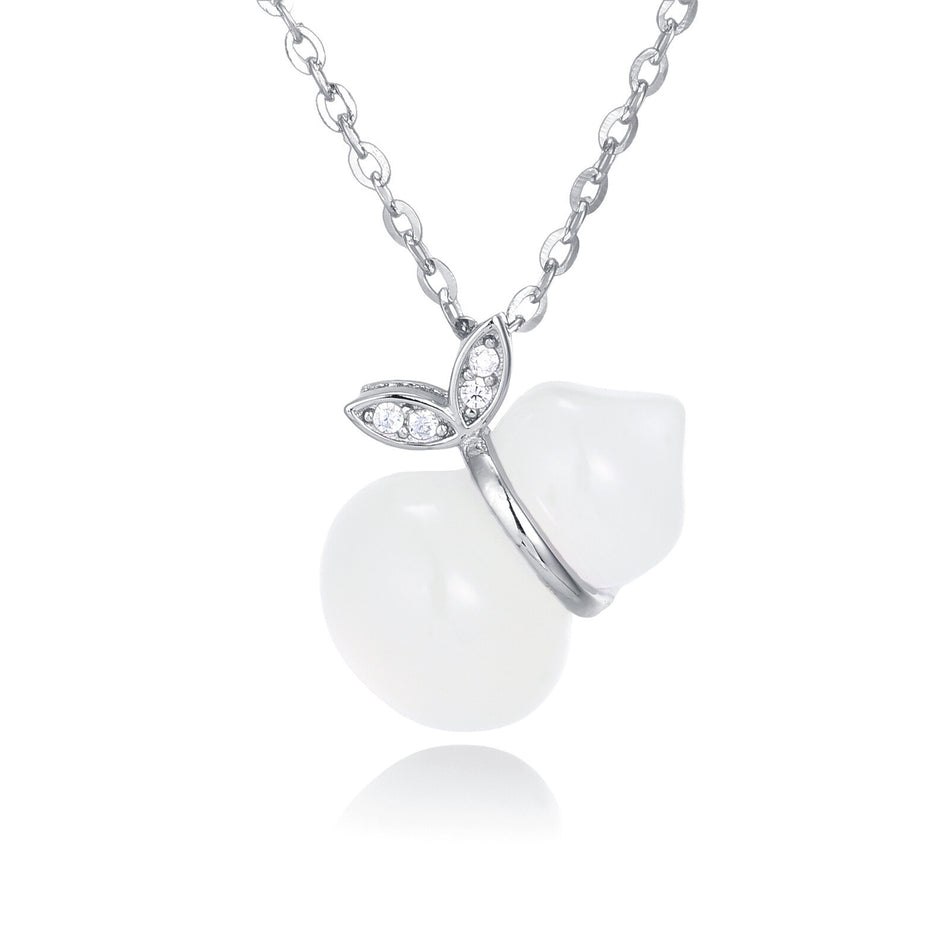 925 Sterling Silver Elegant Gourd Pendant Necklace, Inlaid with Zircon
